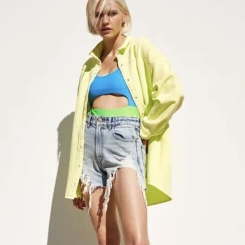 Zara Oversized Neon Yellow Button Front Shacket